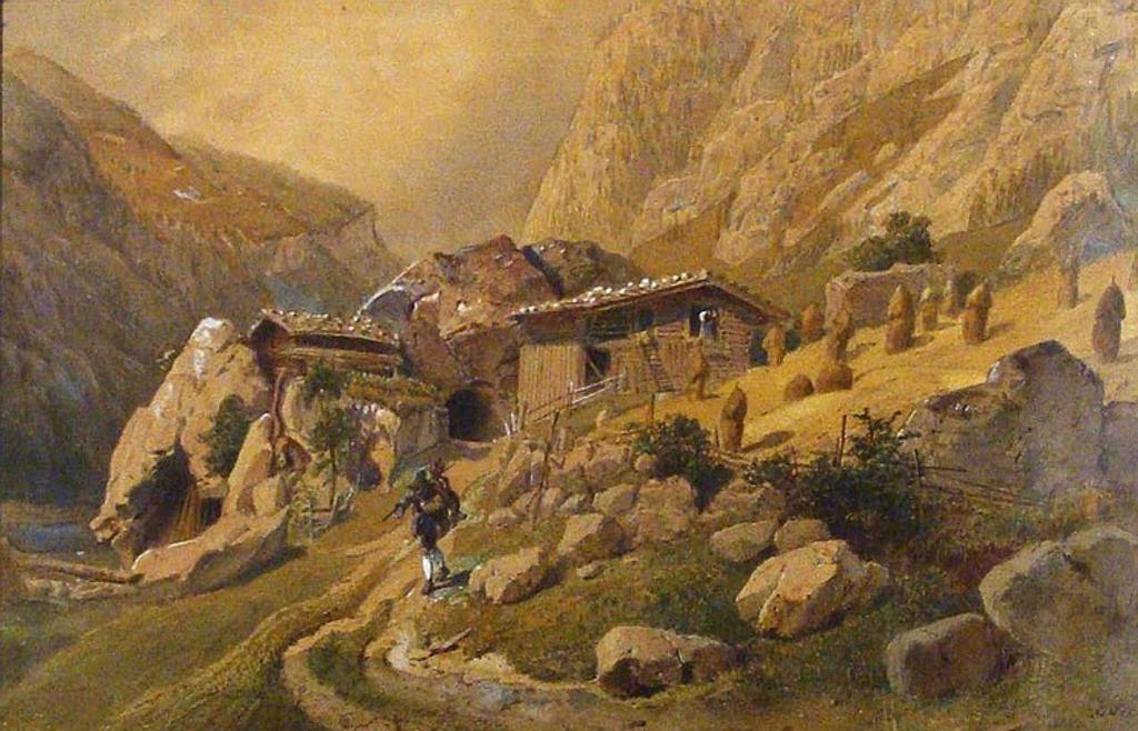 Carl Goebel (1824-1899) - Farm in a Mountain Landscape