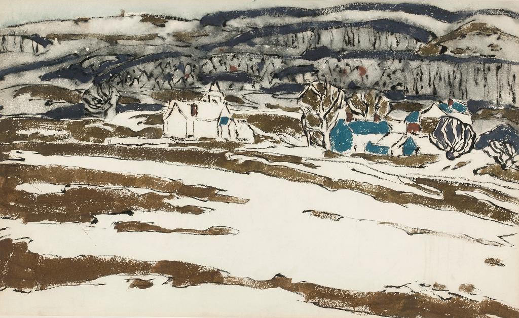 David Browne Milne (1882-1953) - A Double-Sided Work: Blue Hill (Recto) And Two Houses With Hill In Gray Wash (Verso)