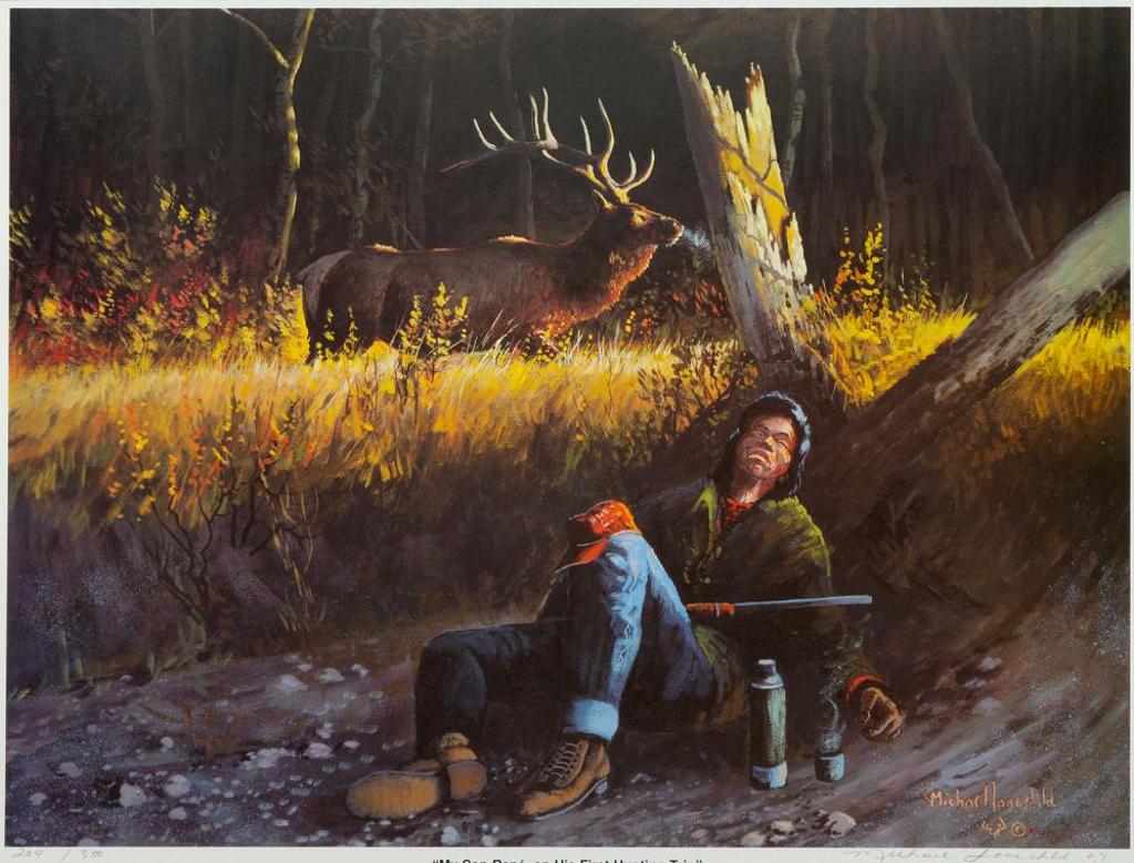 Michael Lonechild (1955) - My Son Rene On His First Hunting Trip