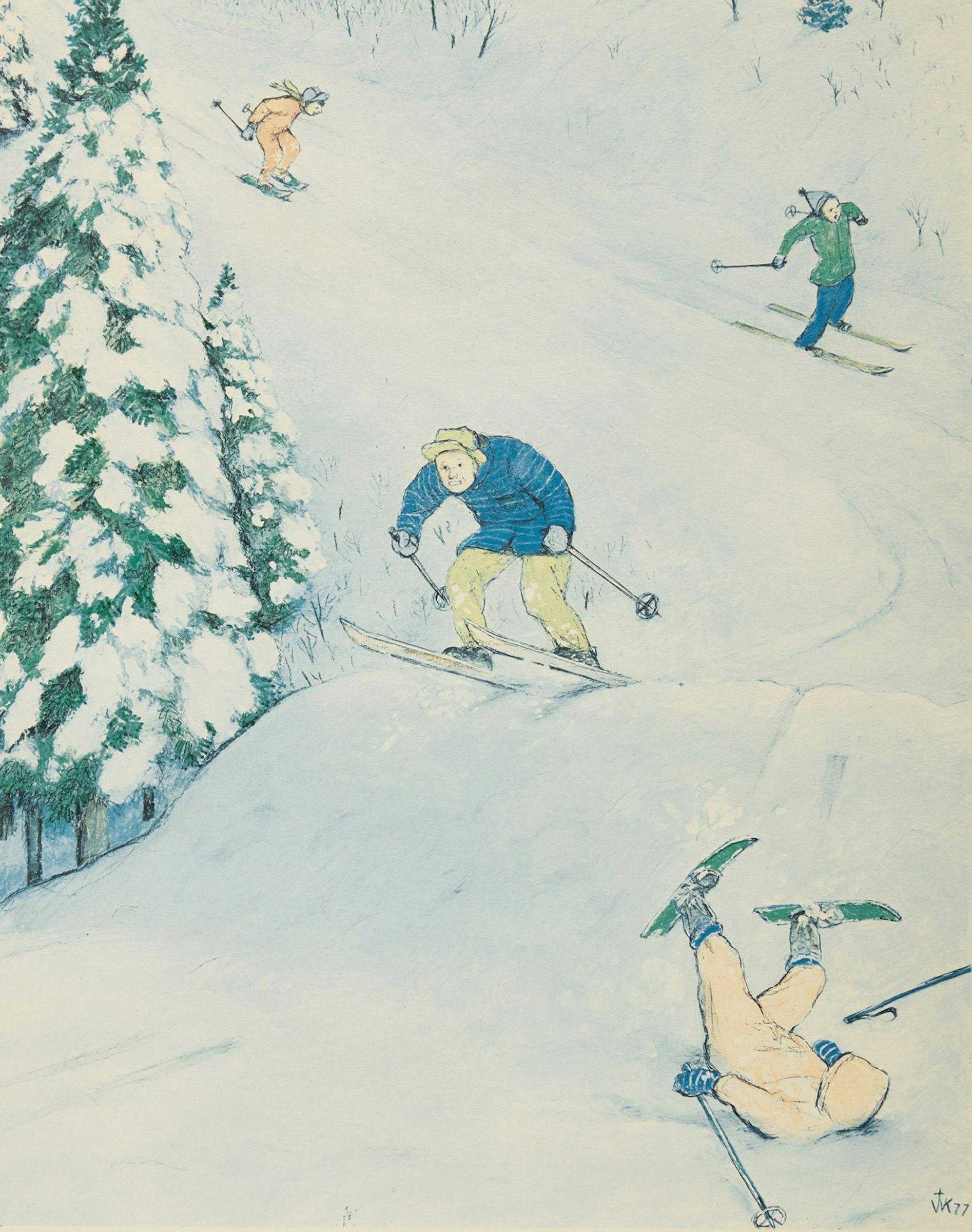 William Kurelek (1927-1977) - Skiing; Tobogganing; The Last Putt; Hunting