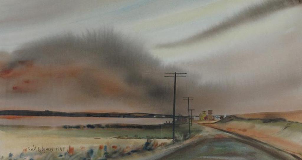 Cecil E. James (1908-1996) - Prairie Road And Grain Elevators; 1969