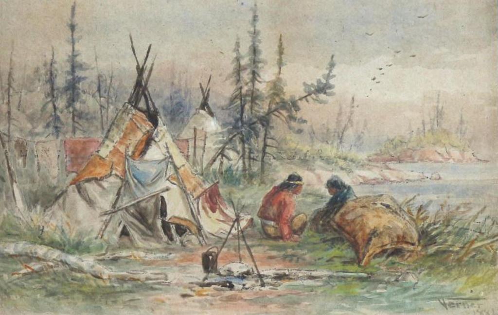 Frederick Arthur Verner (1836-1928) - Indian Encampment On The Shore Of A Lake; 1884