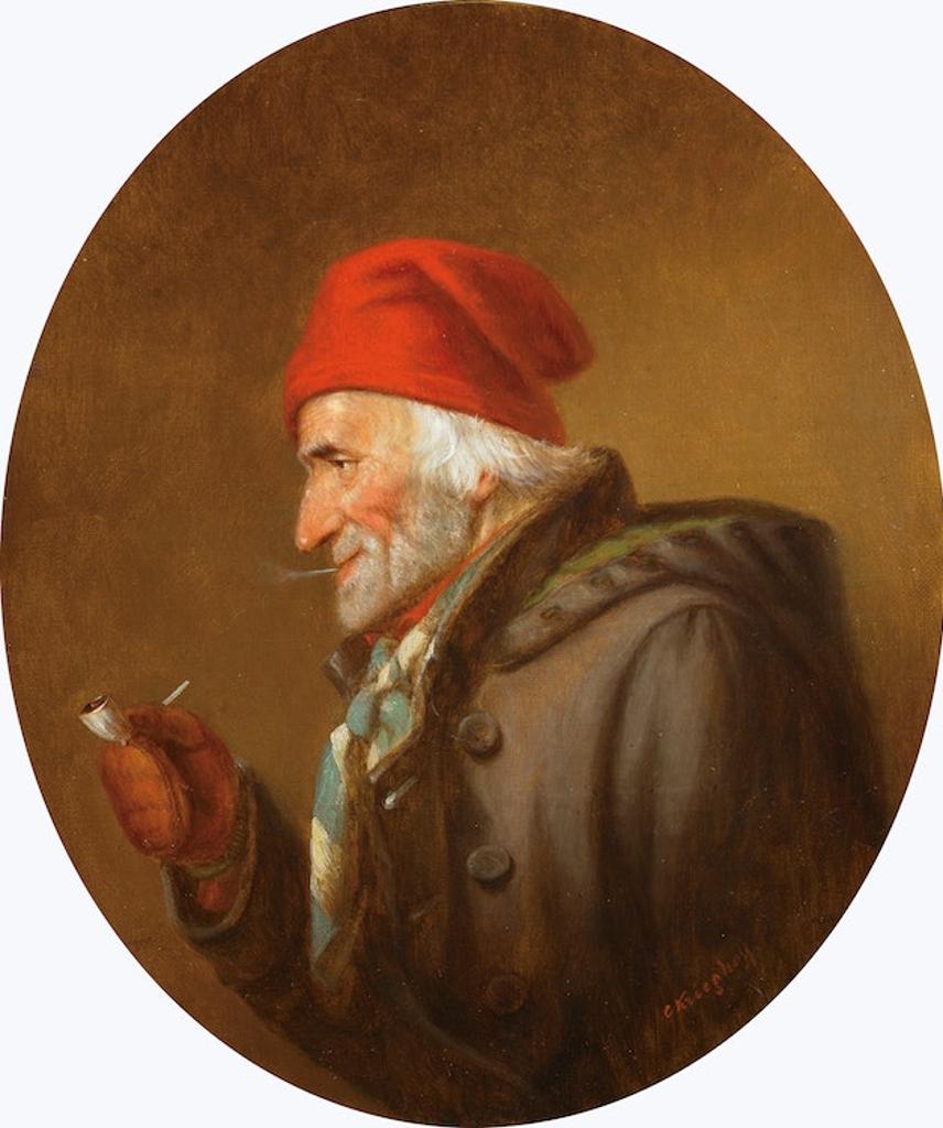 Cornelius David Krieghoff (1815-1872) - Habitant with Pipe, Blowing Smoke