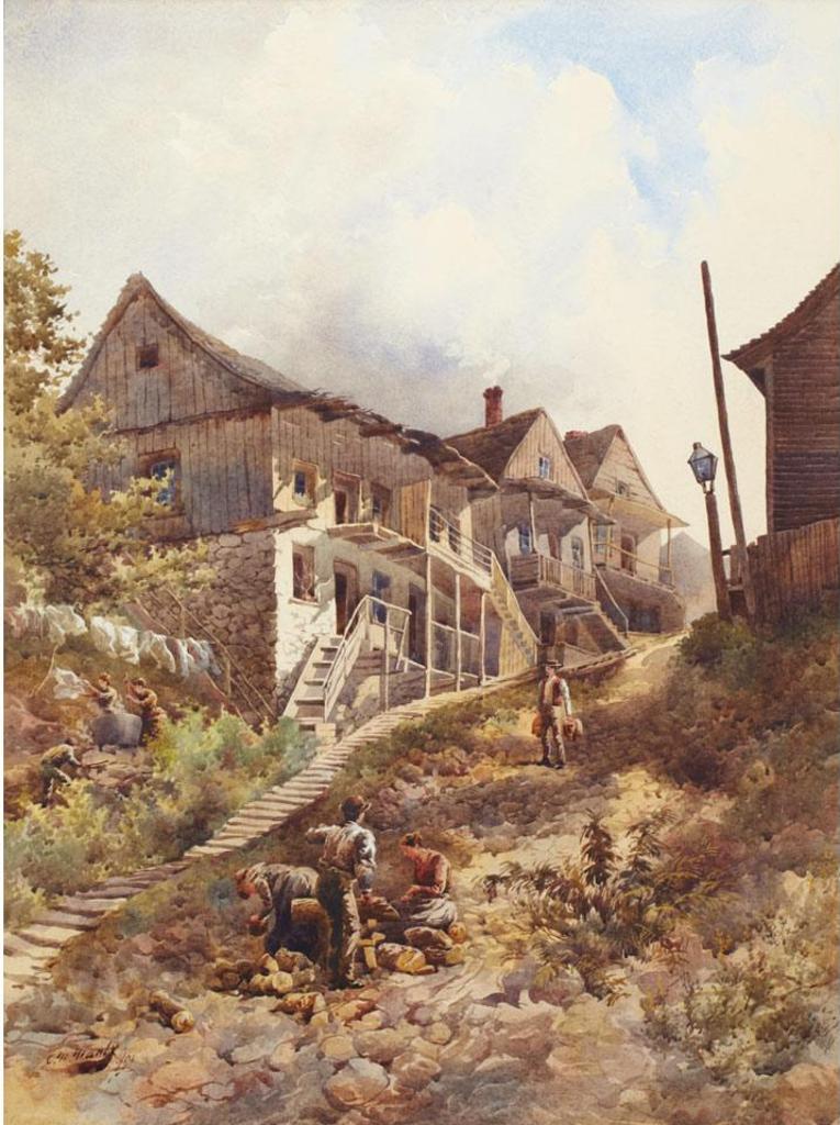 Charles MacDonald Manly (1855-1924) - Old Houses, Point Levis, Quebec