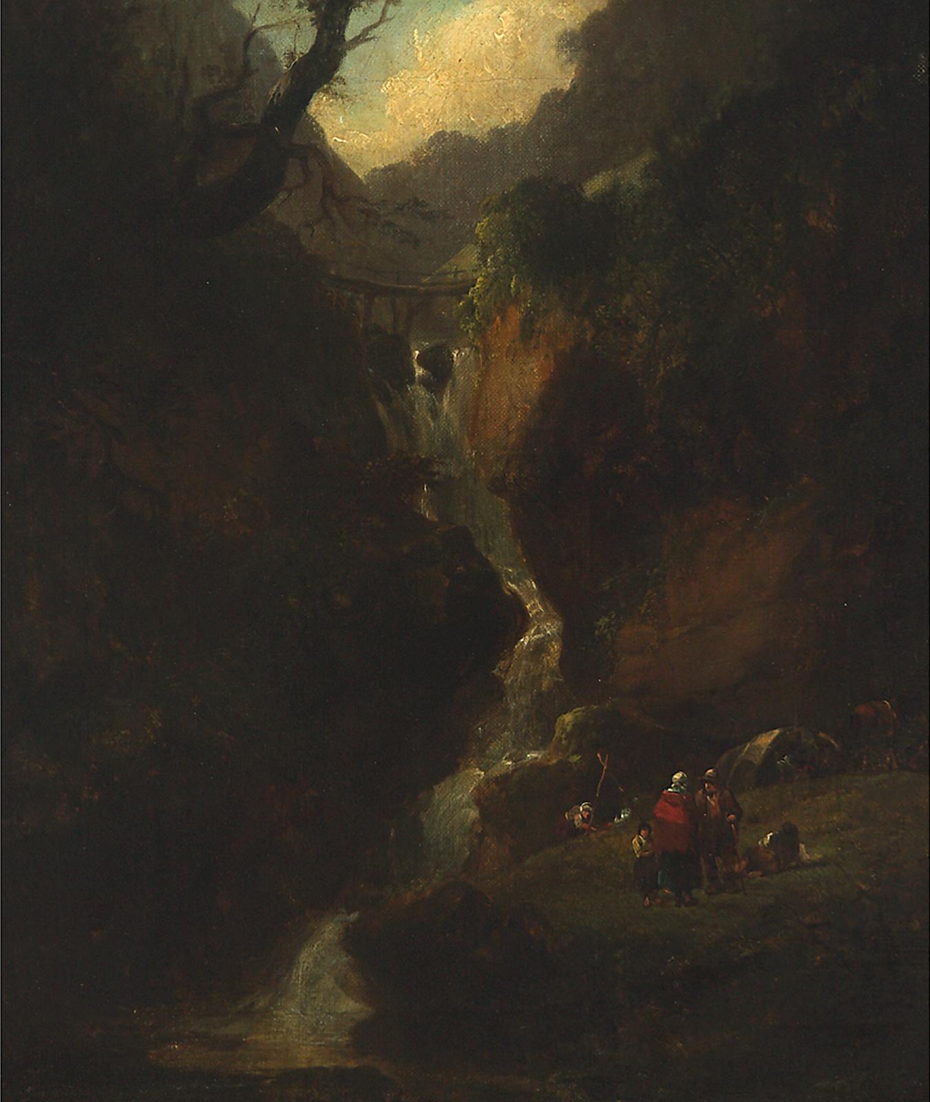 William Shayer the Elder (1787-1879) - Gypsy Encampment By A Waterfall