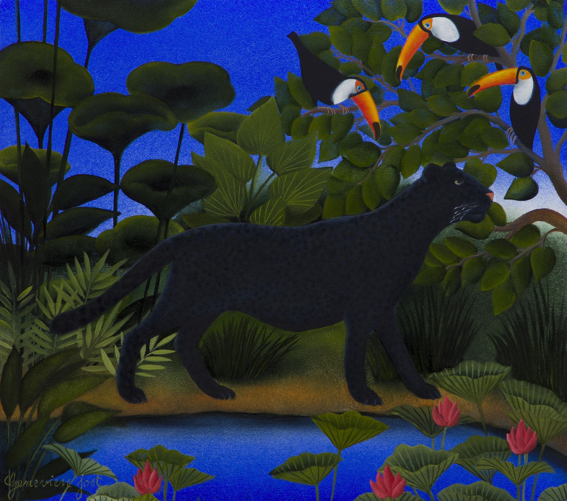 Genevieve Jost - Toucans et panthère noire, 2015