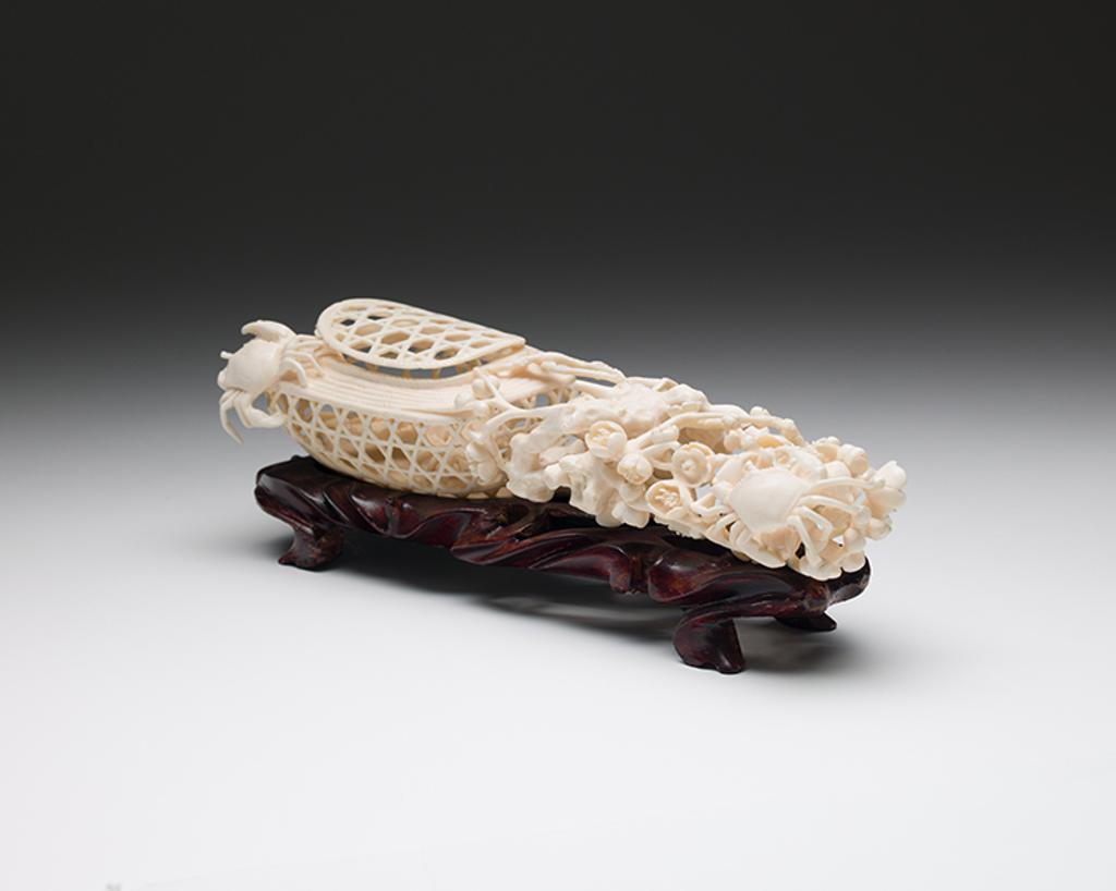 Chinese Art - A Chinese Ivory Carved 'Crab and Prunus' Group