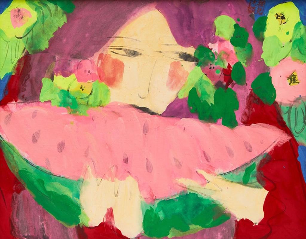 Walasse Ting (1929-2010) - Lady Eating Pink Watermelon
