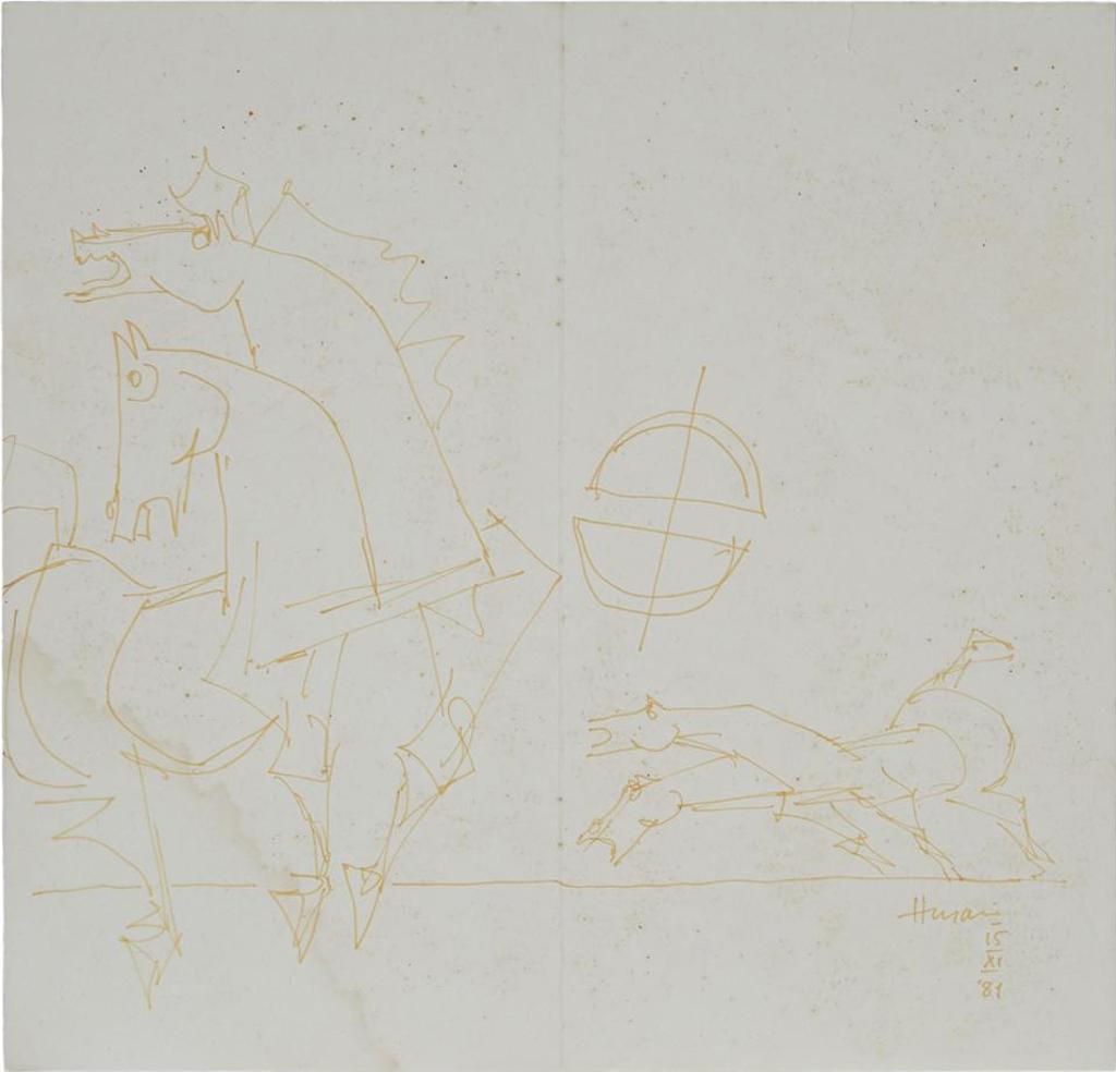 Maqbool Fida Husain (1915-2011) - Sketch Of Horses, November 15, 1981