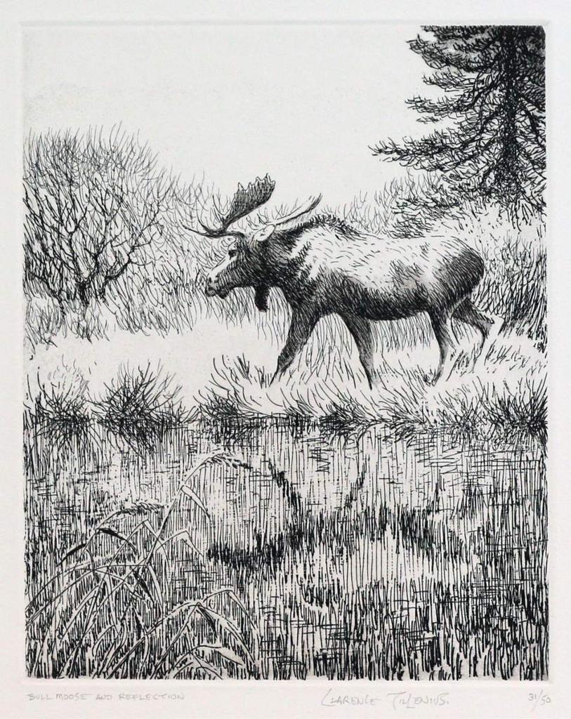 Clarence Ingwall Tillenius (1913-2012) - Bull Moose And Reflection