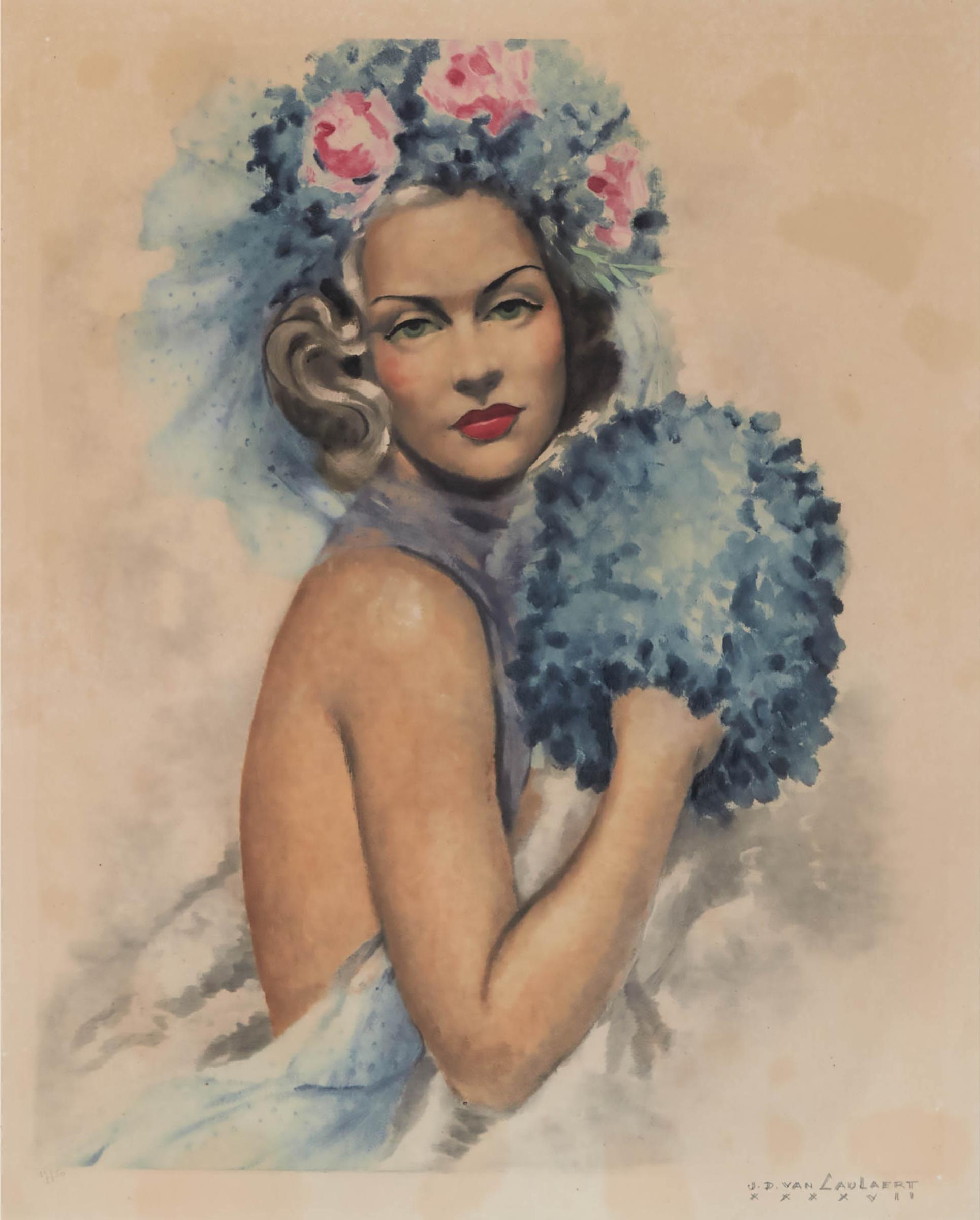 Jean-Dominique van Caulaert - Untitled (Lady With A Blue Muff), 1947