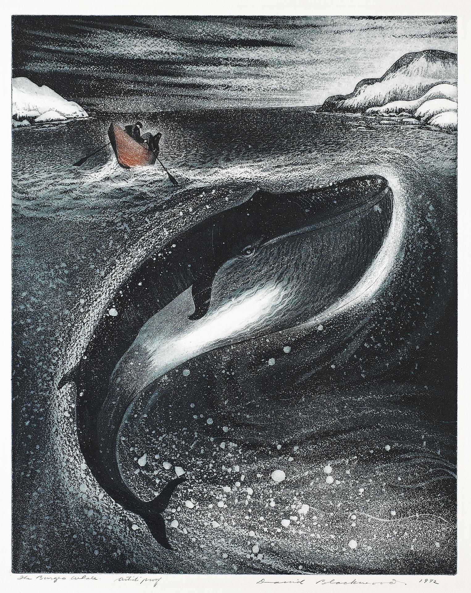 David Lloyd Blackwood (1941-2022) - The Burged Whale - a whale for the killing