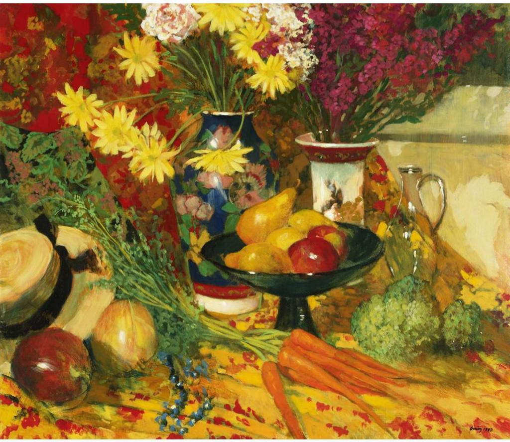 Philip Craig (1951) - Still-Life With Vases, Vegetables And Fruit