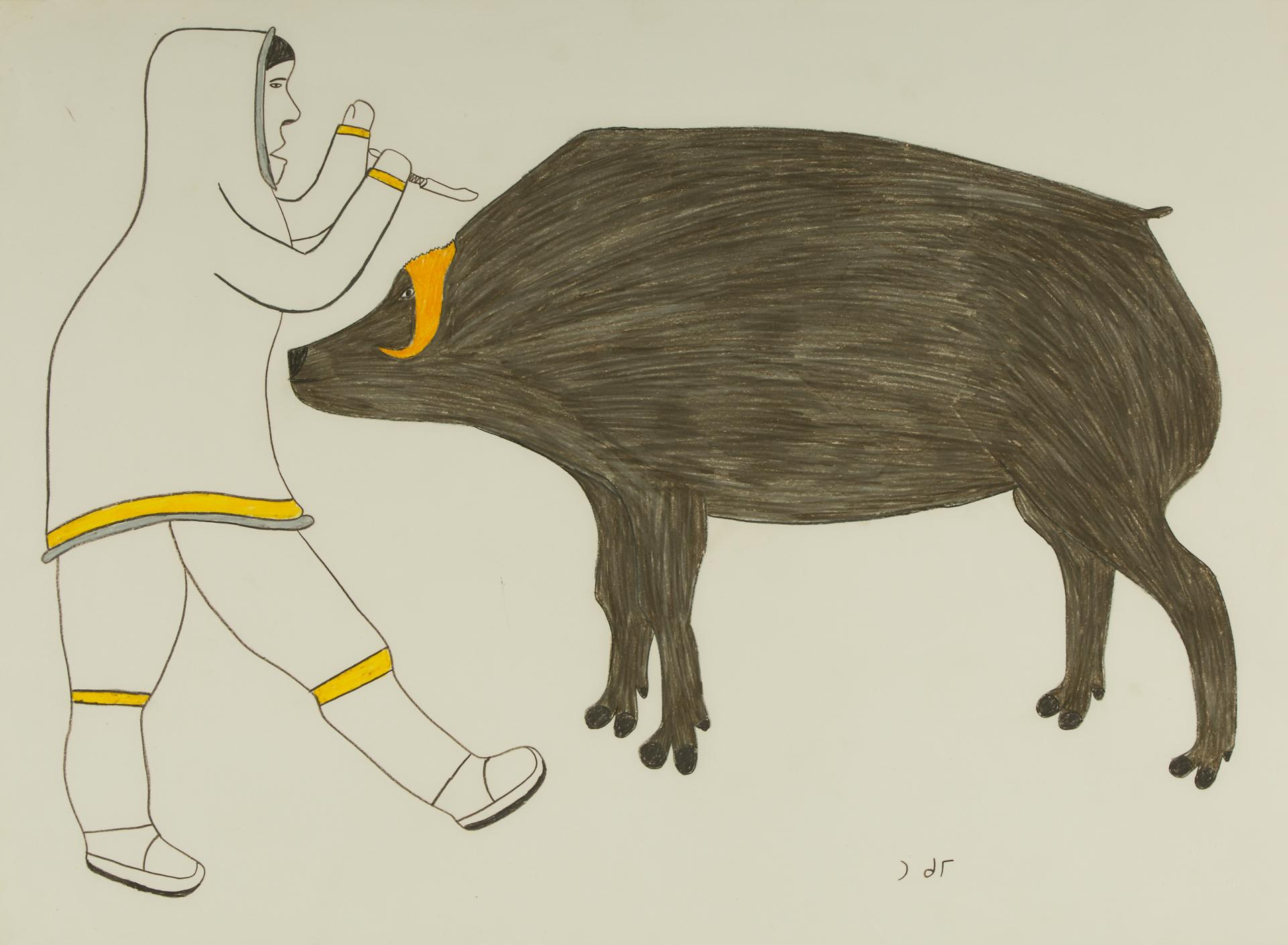 Simon Tookoome (1934-2010) - Hunter With Muskox