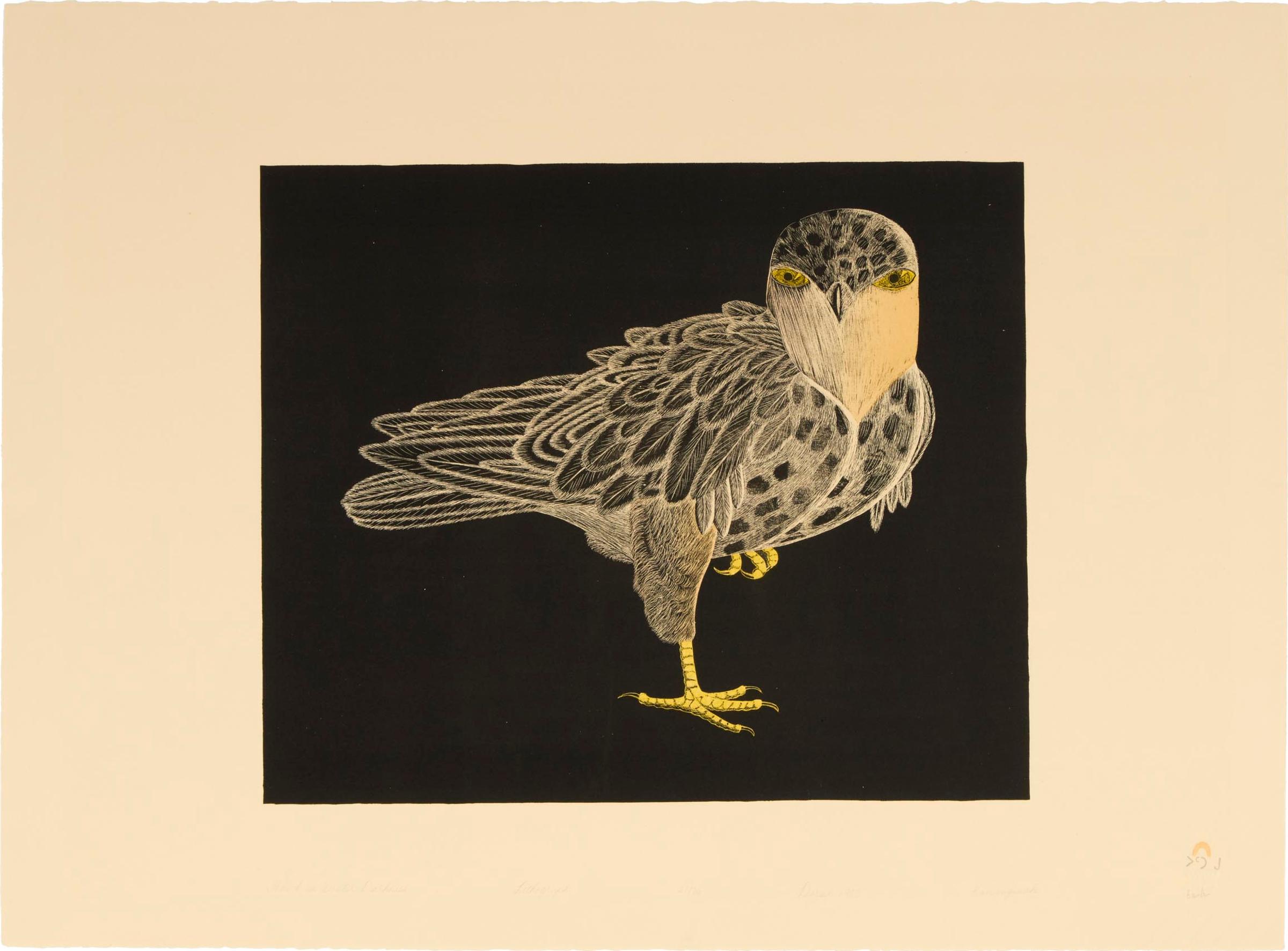 Kananginak Pootoogook (1935-2010) - Hawk In Winter Darkness, 1985