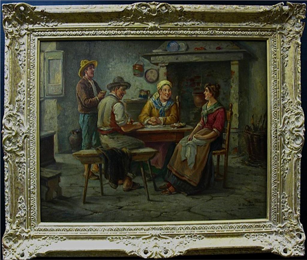 Anton Raufer (1871-1965) - Countryfolk In A Kitchen Interior