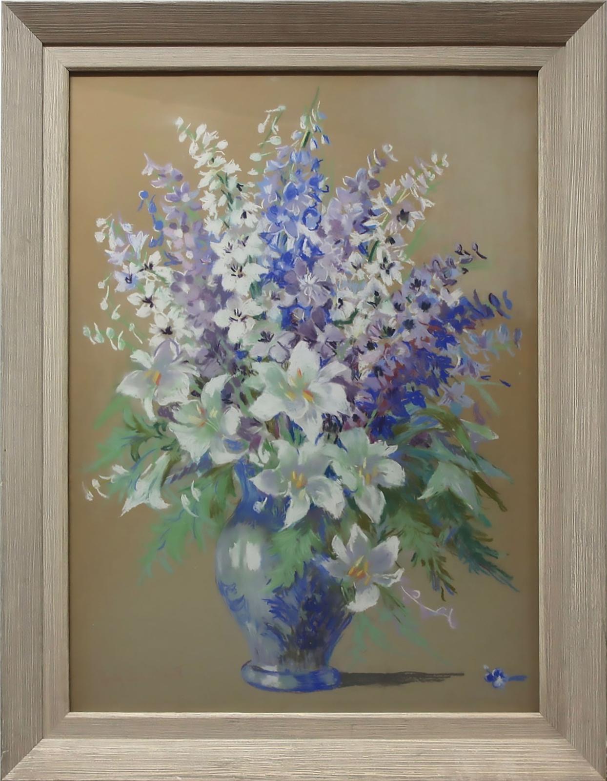 Emily Louise (Orr) Elliott (1867-1952) - Flowers In Blue & Gray Vase