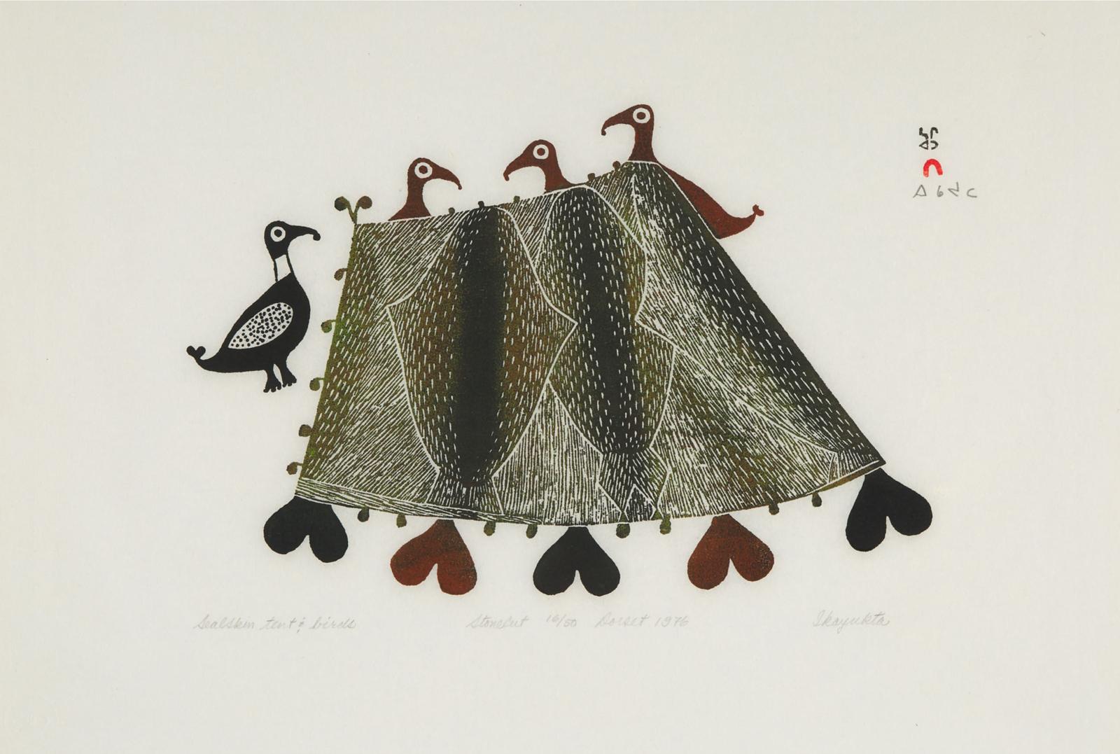 Ikayukta Tunnillie (1911-1980) - Sealskin Tent And Birds