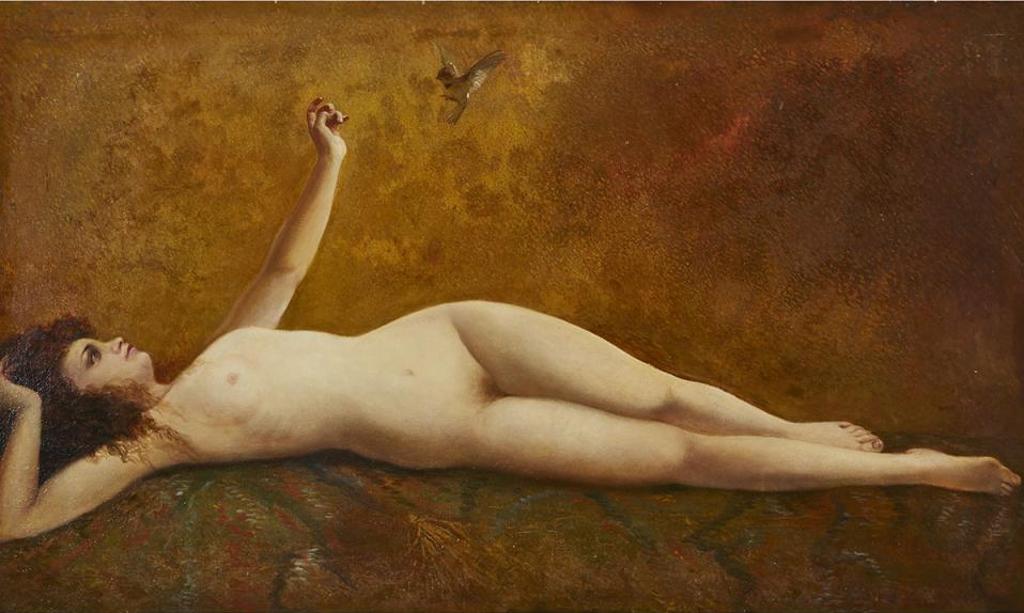 Ernest Phillippe Zacharie (1849-1915) - Lying Nude Reaching Upwards To A Dove