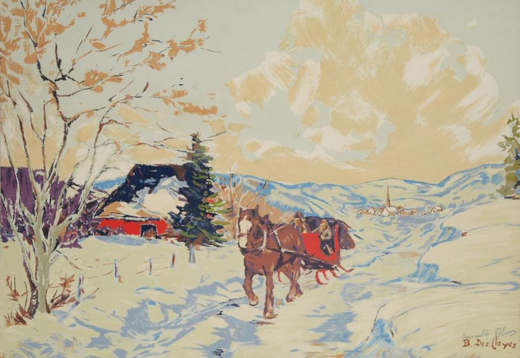 Berthe Des Clayes (1877-1968) - Landscape with Horse and Wagon; The Red Sleigh