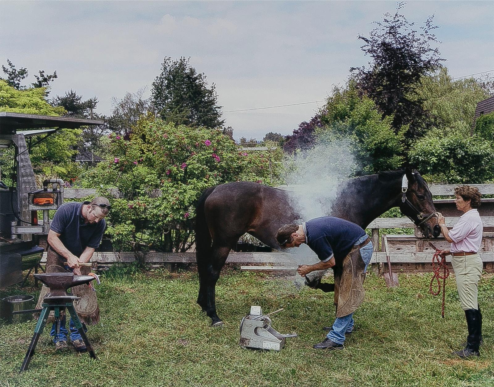 Scott Mcfarland (1975) - Reshoeing, Farrier James Findel With Assistant In Southlands, 2003