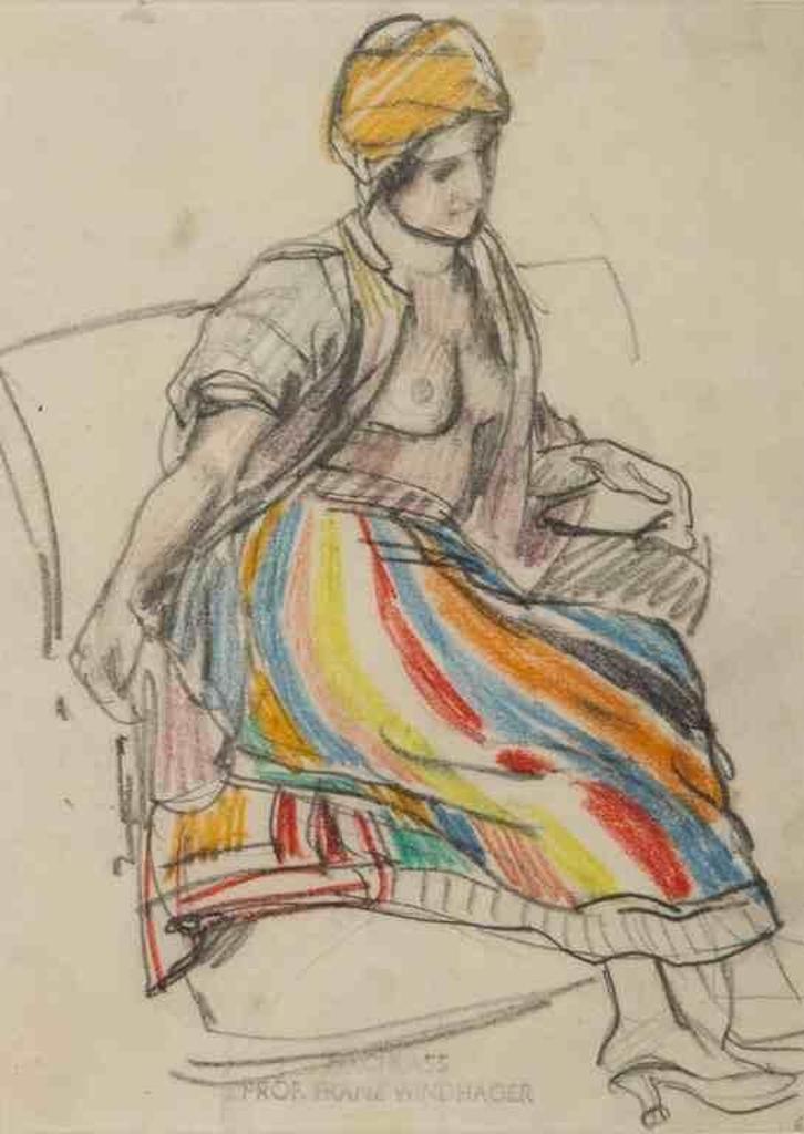 Franz Windhager (1879-1959) - Sketch of seated woman, graphite and coloured pencil on paper