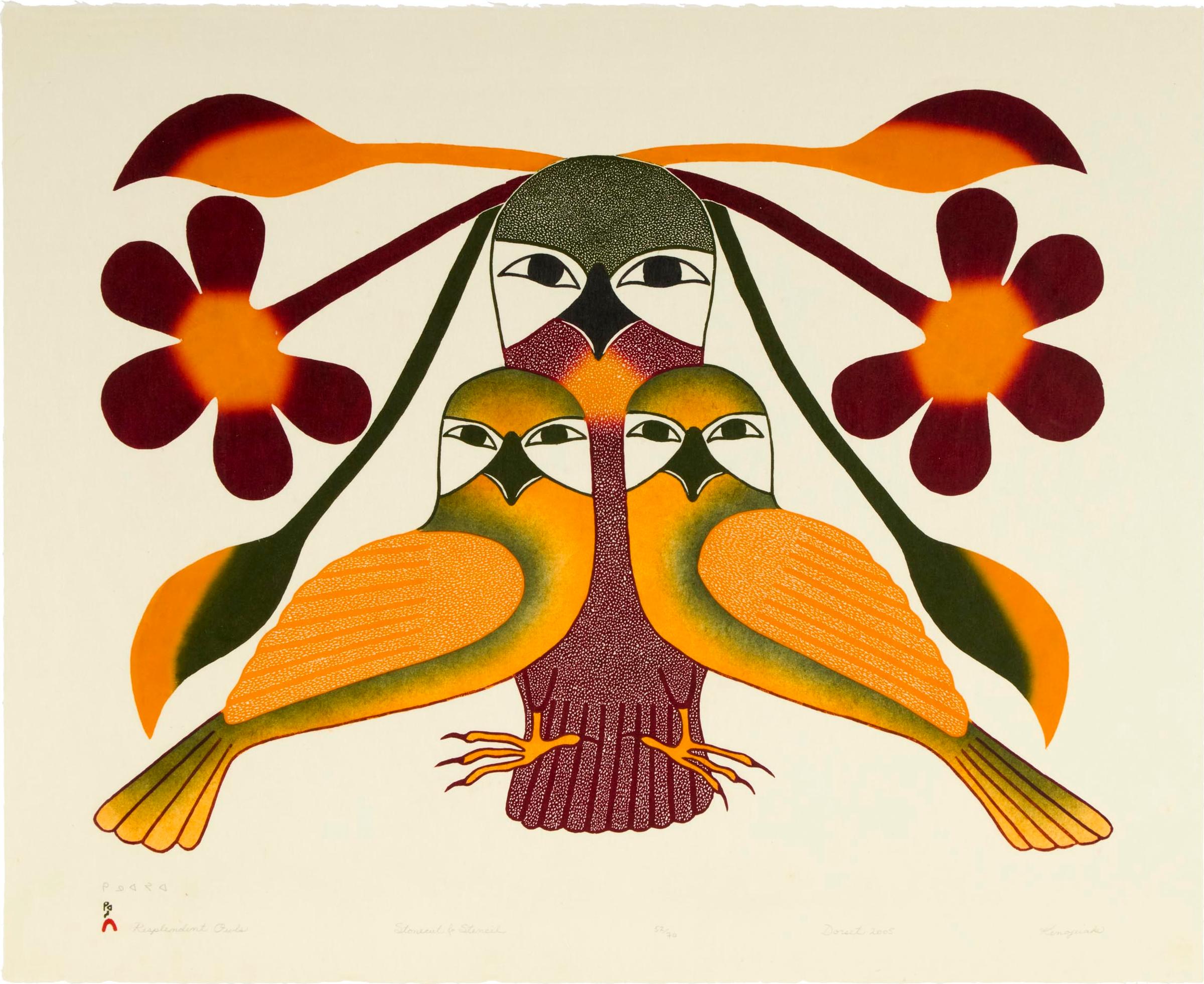 Kenojuak Ashevak (1927-2013) - Resplendent Owls, 2005