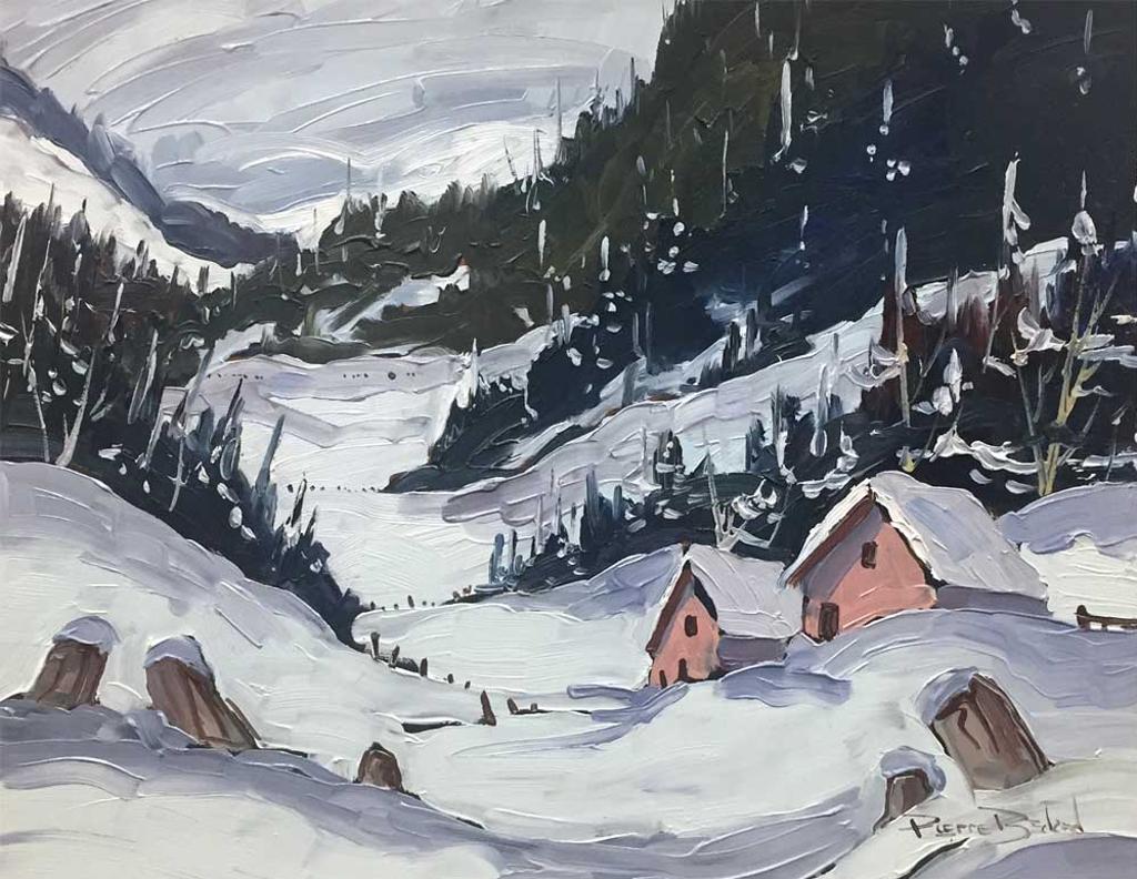 Pierre Bedard (1960) - Hilly winter scene with cottages
