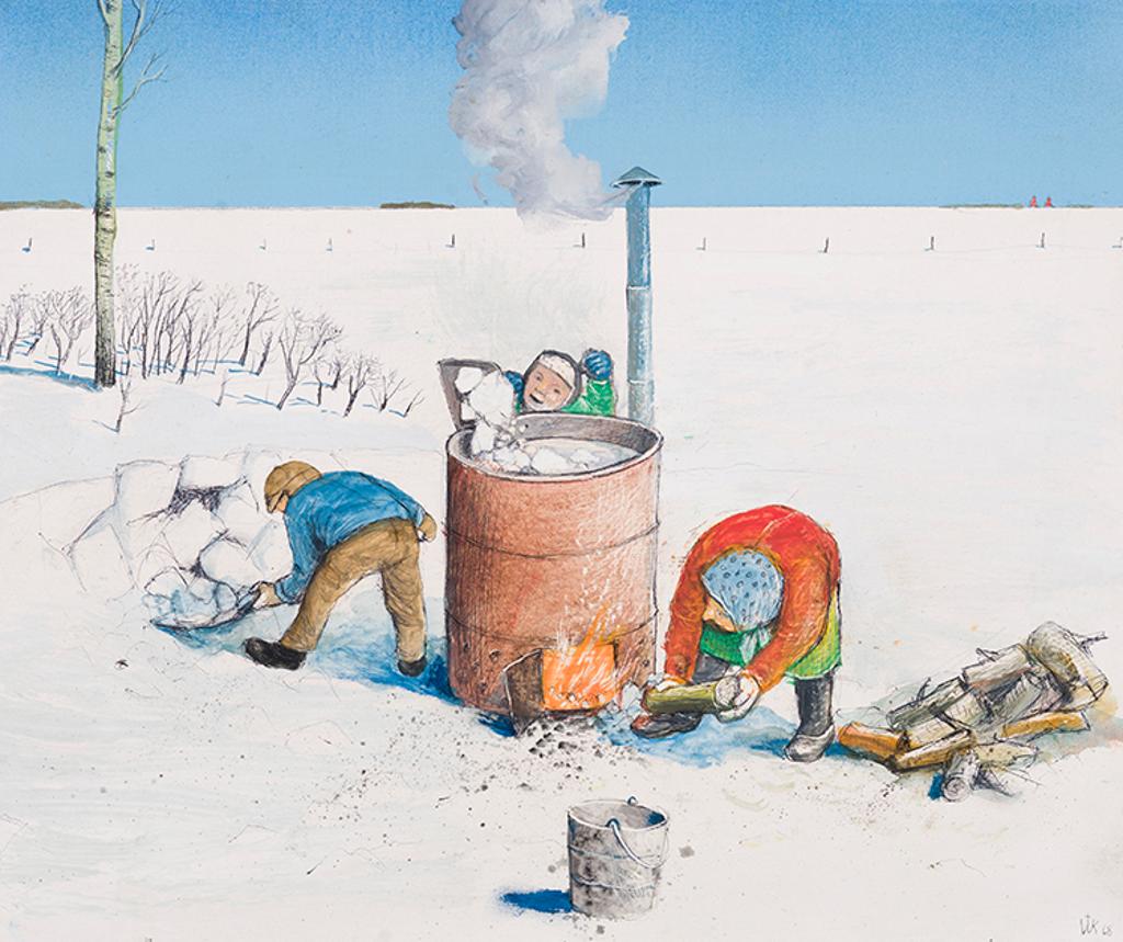 William Kurelek (1927-1977) - Making Laundry Water in Saskatchewan, Winter