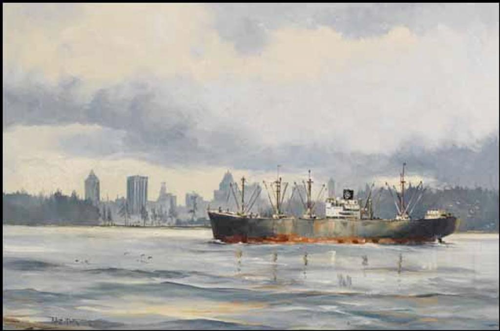 Robert McVittie (1935-2002) - Freighter Entering Vancouver Harbour