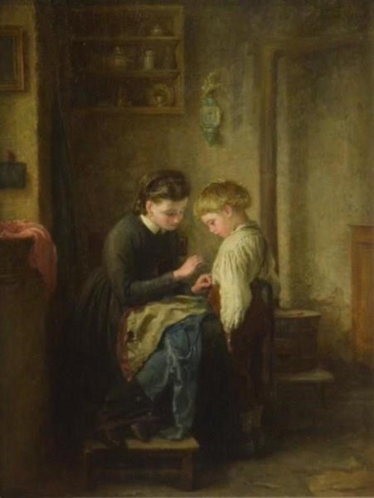 Pierre Edouard Frere (1819-1886) - Sewing on a button