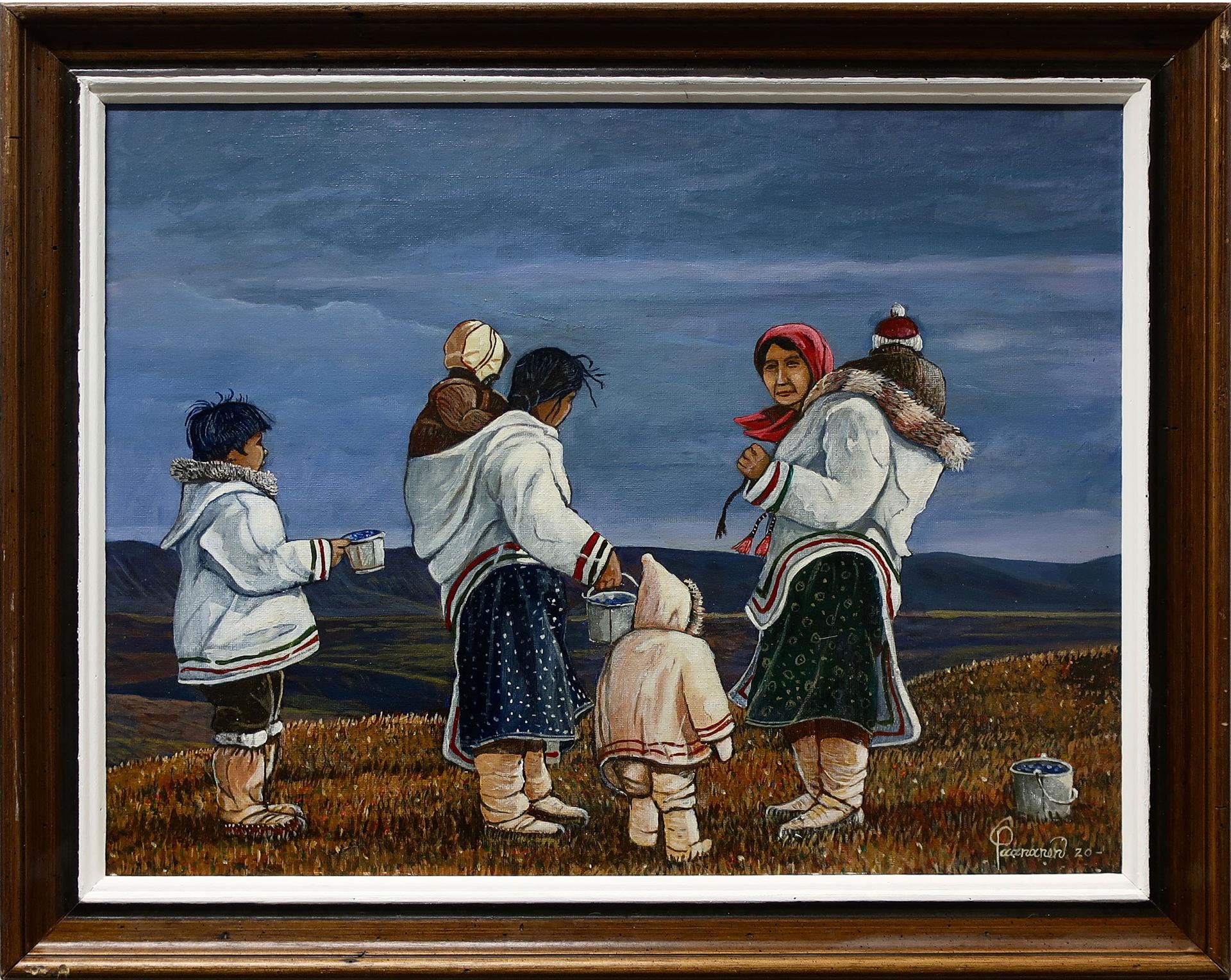 Robert Paananen (1934) - Inuit Women & Children Picking Berries, Povungnituk Area