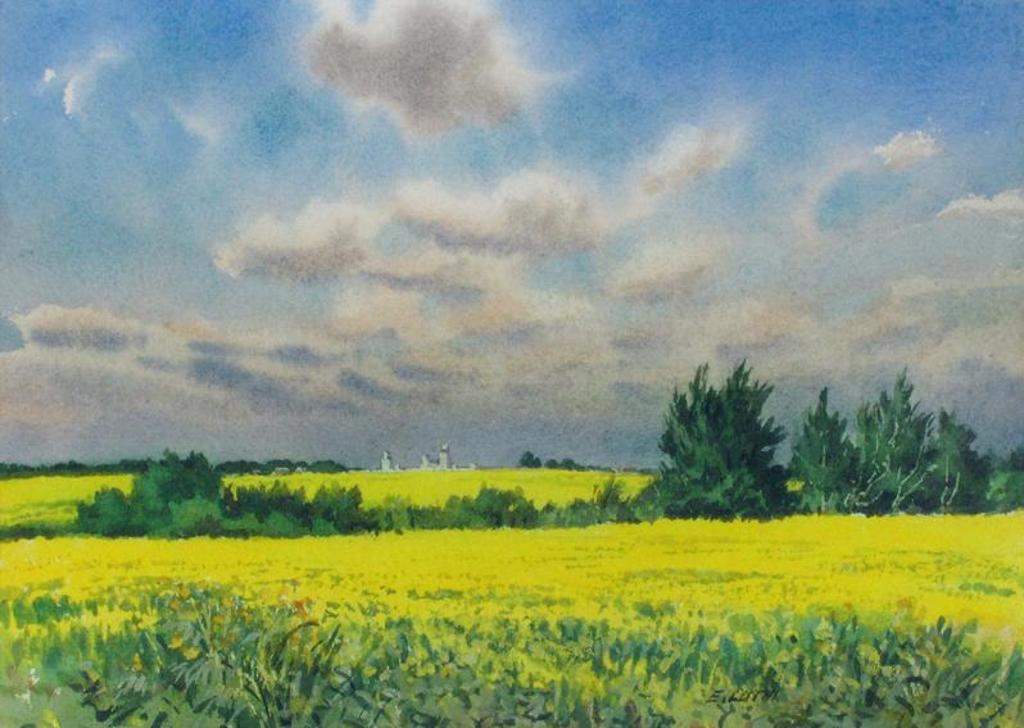 Ernest (Ernie) Luthi (1906-1983) - Prairie Landscape With Distant Grain Elevators