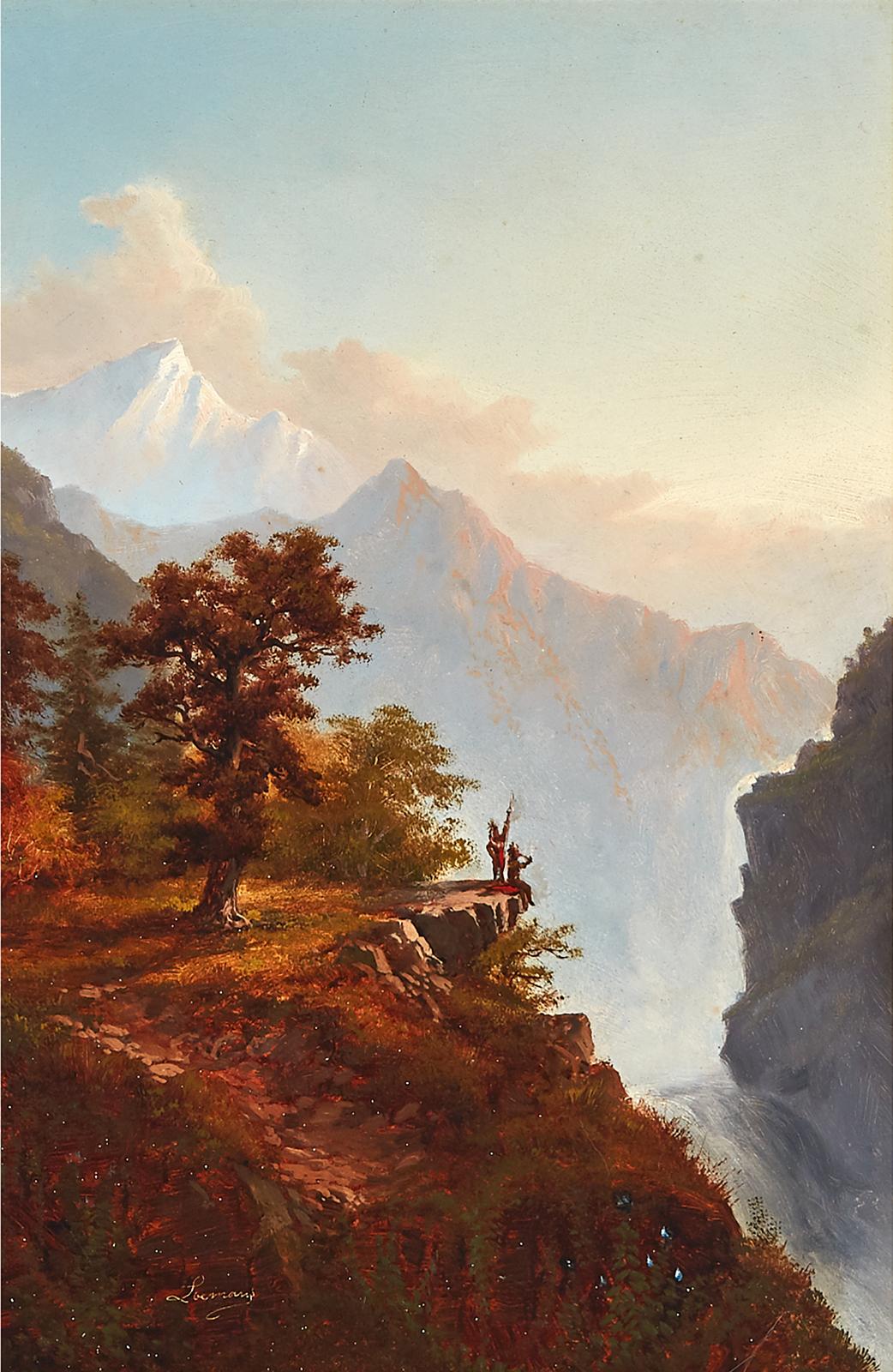 Alexander Francois Loemans (1816-1898) - Mountain Landscape With Figures On A Cliff's Edge
