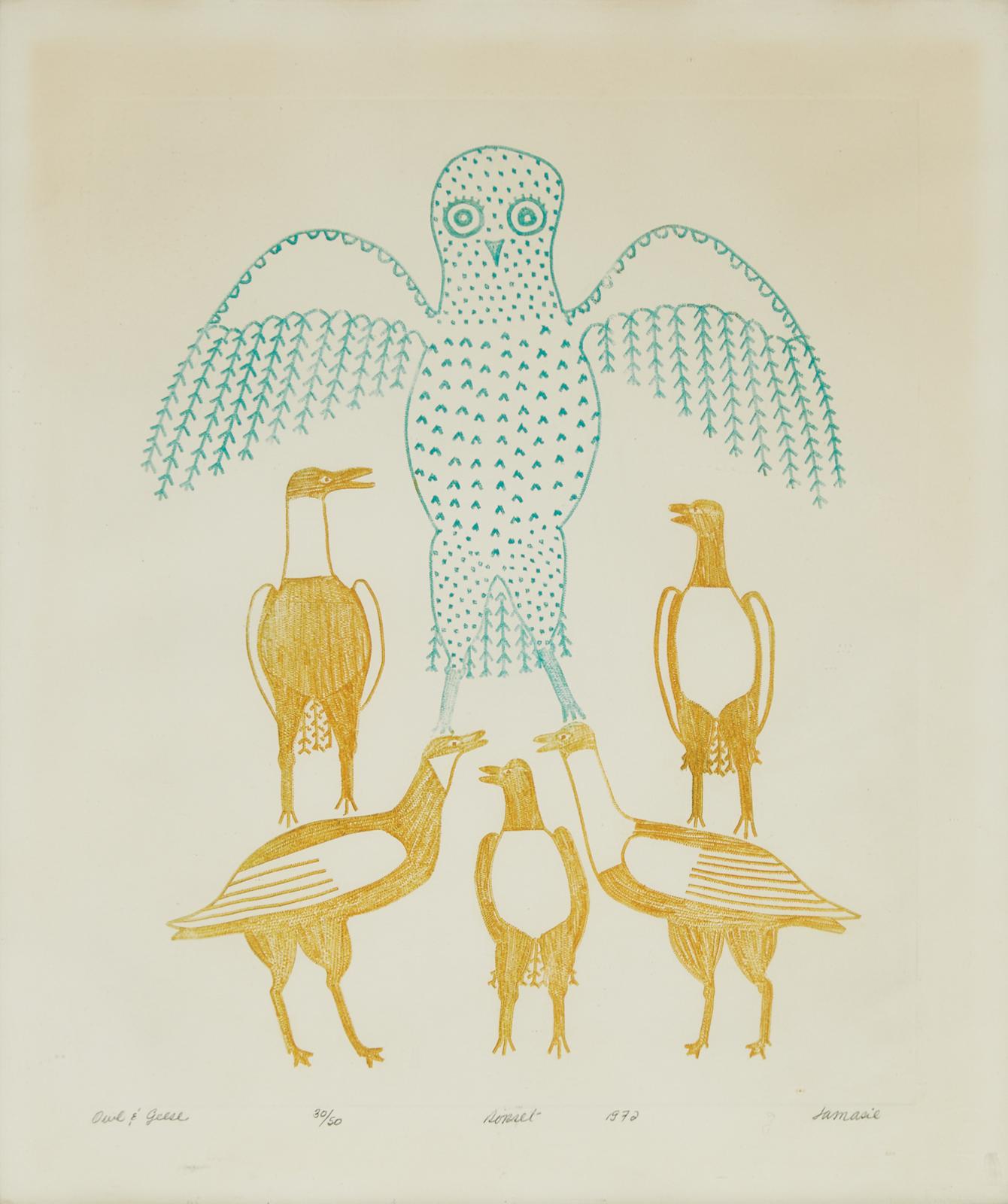 Jamasie Teevee (1910-1985) - Owl And Geese