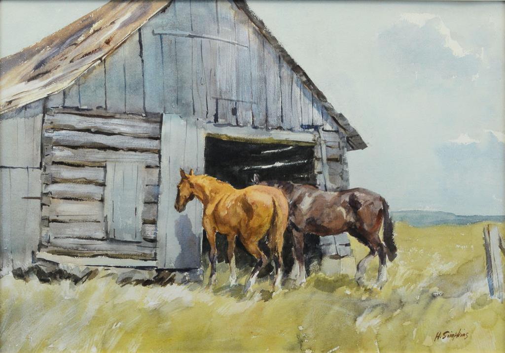 Henry John Simpkins (1906-1995) - Horses by a Barn