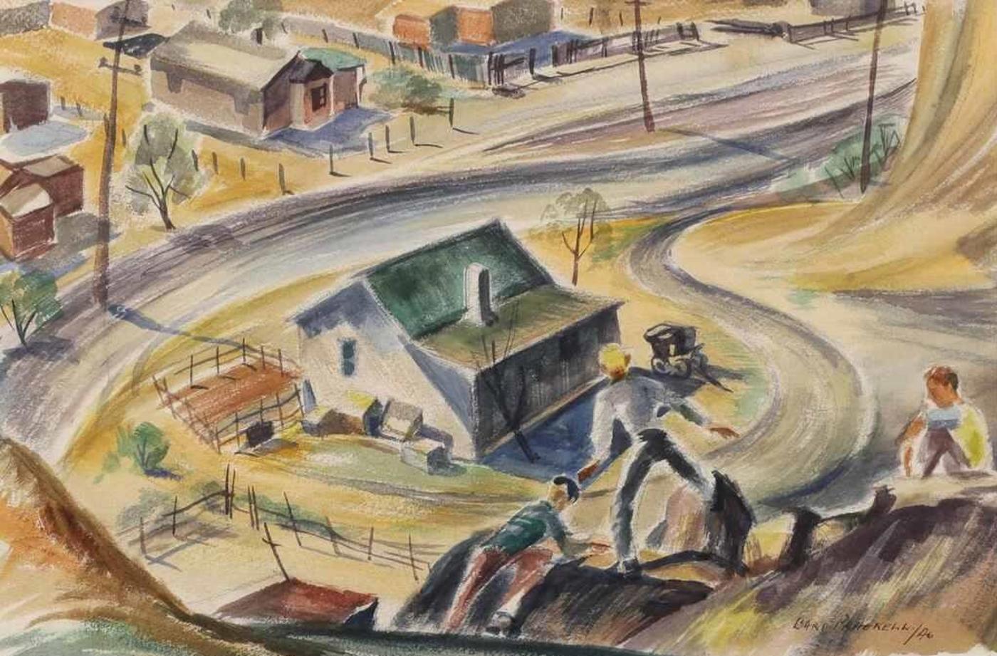 Bartley Robilliard Bart Pragnell (1907-1966) - Town Scene With Three Figures; 1946