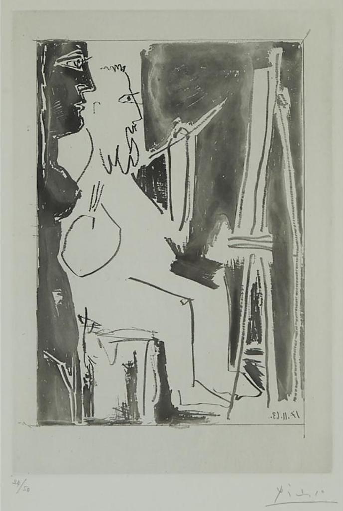 Pablo Ruiz Picasso (1881-1973) - Peintre A Chevalet Et Femme Nue Debout, 1963 [bloch, 1129; Baer, 1126]