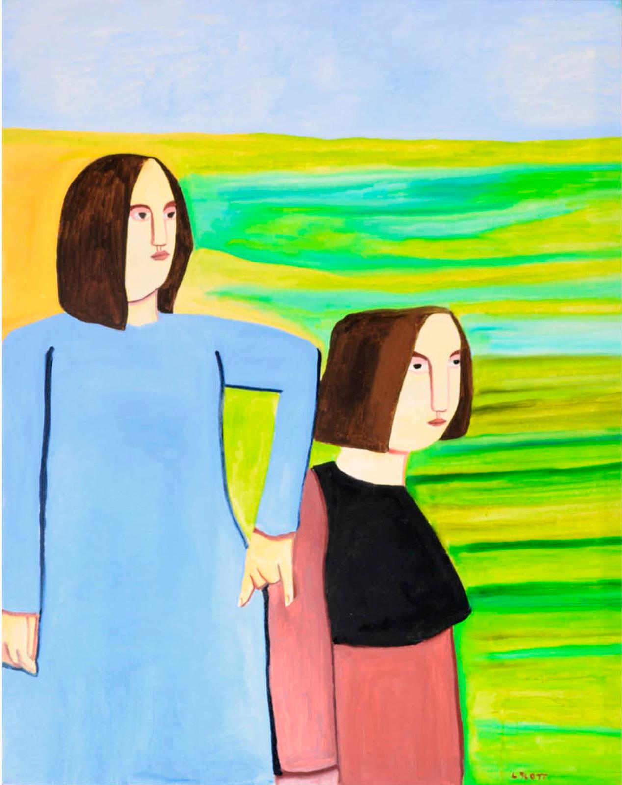 Louise Scott (1936-2007) - Two women in a green field