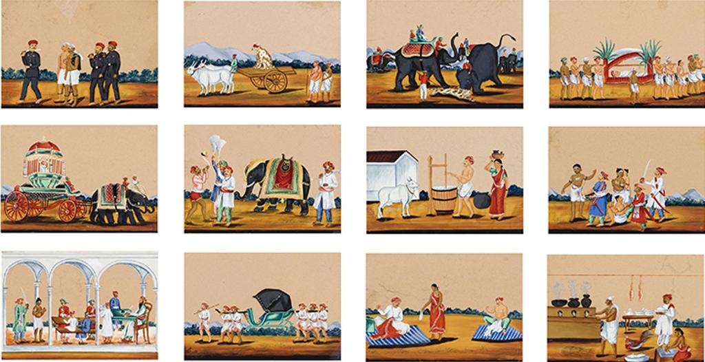 Indian Art - Twelve Indian Company School Mica Paintings, 19th Century