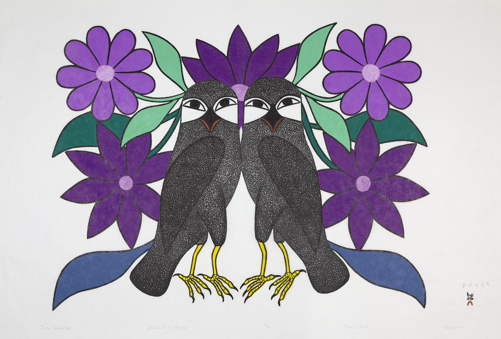 Kenojuak Ashevak (1927-2013) - Owls Courtship