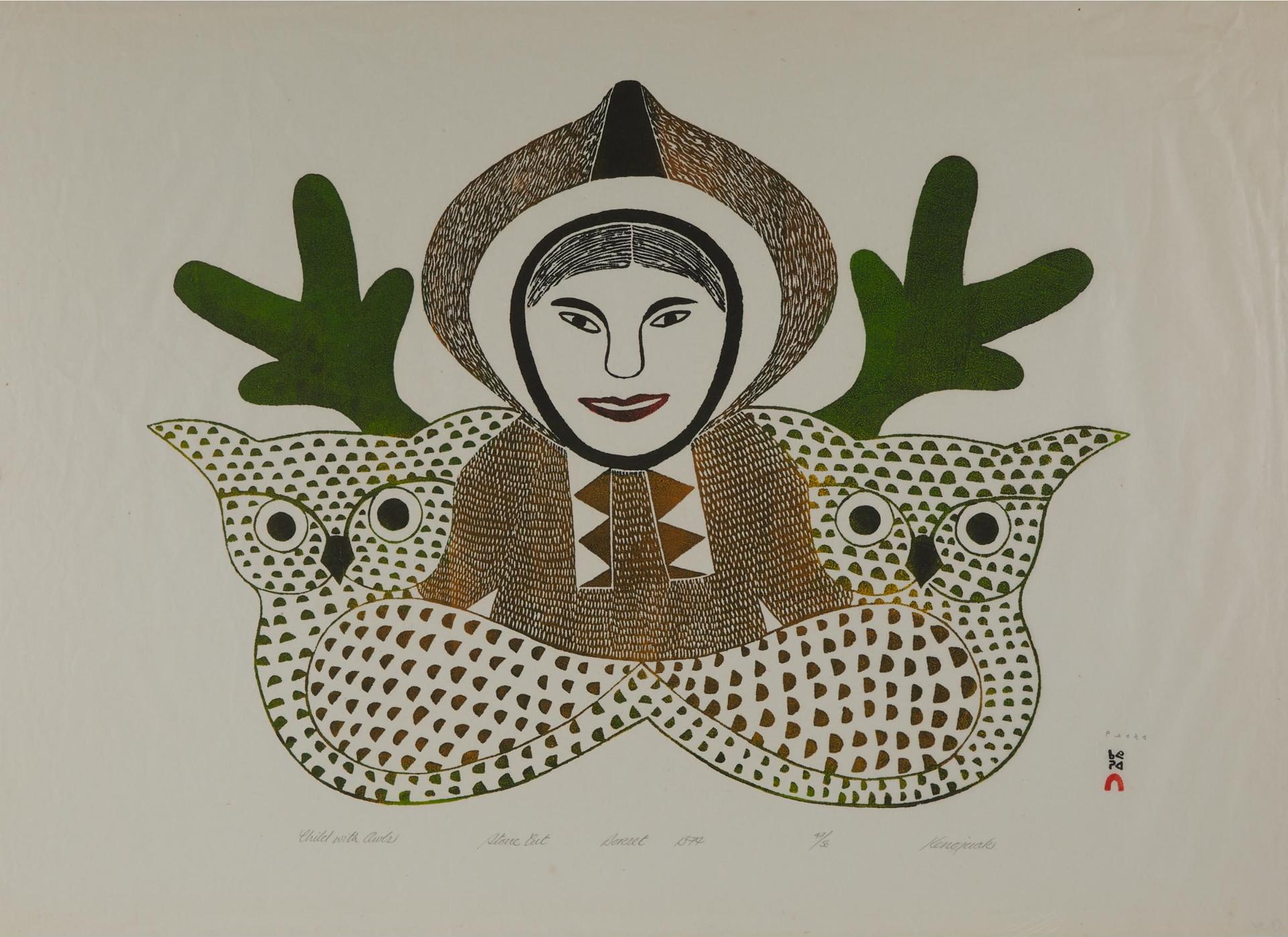 Kenojuak Ashevak (1927-2013) - Child With Owls