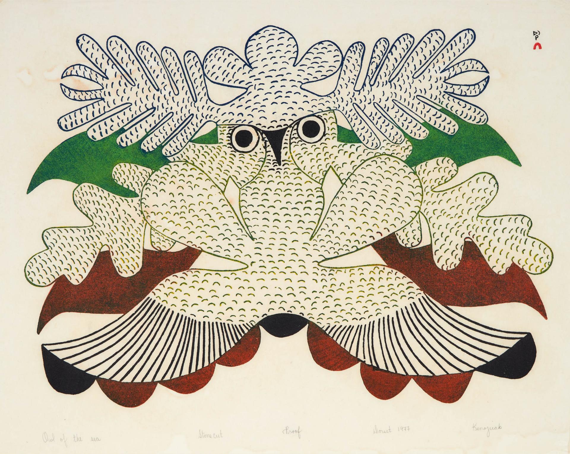 Kenojuak Ashevak (1927-2013) - Owl Of The Sea, 1977