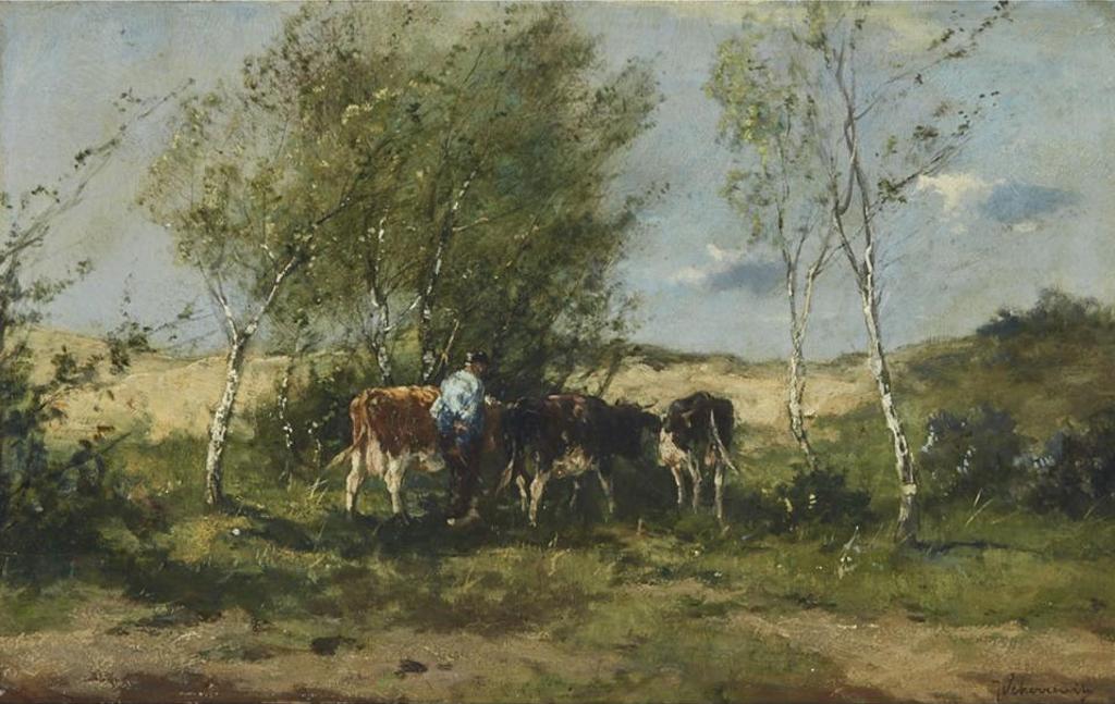 Johan Frederik Cornelis Scherrewitz (1868-1951) - Farmer And Cows