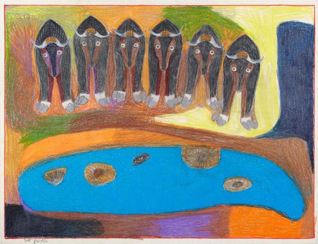 Janet Kigusiuq (1926-2005) - Untitled (Herd Of Musk Ox)