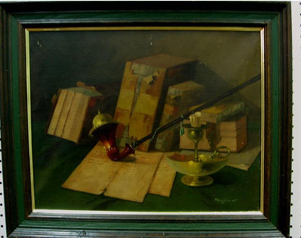 Sandor Nandory - Still Life With Pipe, Books And Brass Candle Stand