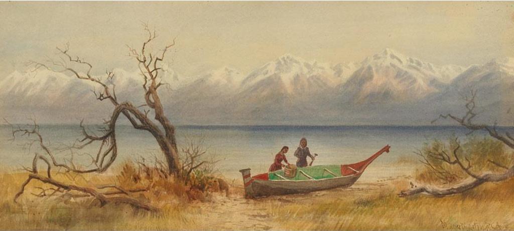 Thomas Mower Martin (1838-1934) - West Coast Indians With A Beached Canoe