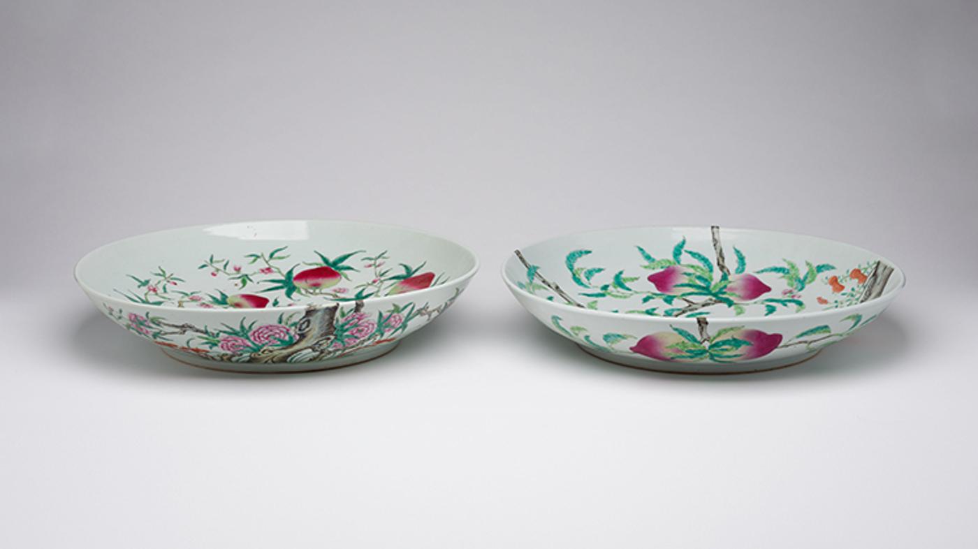 Chinese Art - A Pair of Large Chinese Famille Rose 'Nine Peaches' Shallow Bowls, Republican Period (1911-1949)