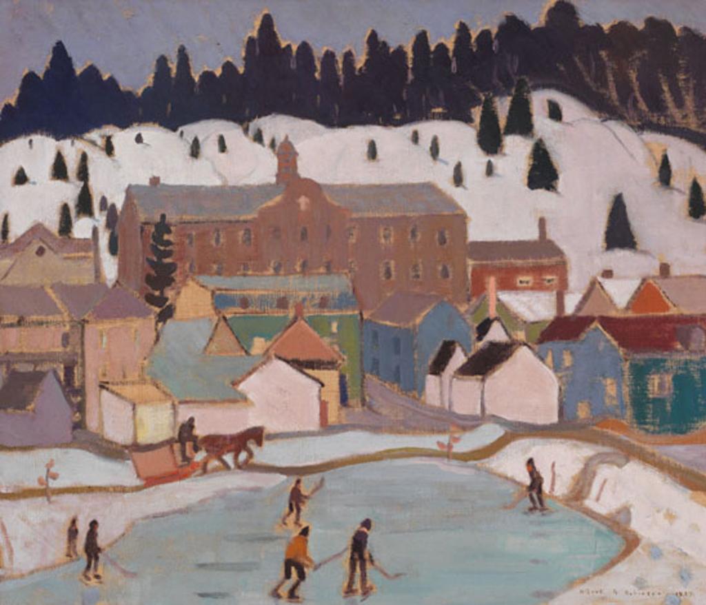 Albert Henry Robinson (1881-1956) - The Hockey Game, St. Lawrence, North Shore Village / Village with Horse and Sleigh (verso)