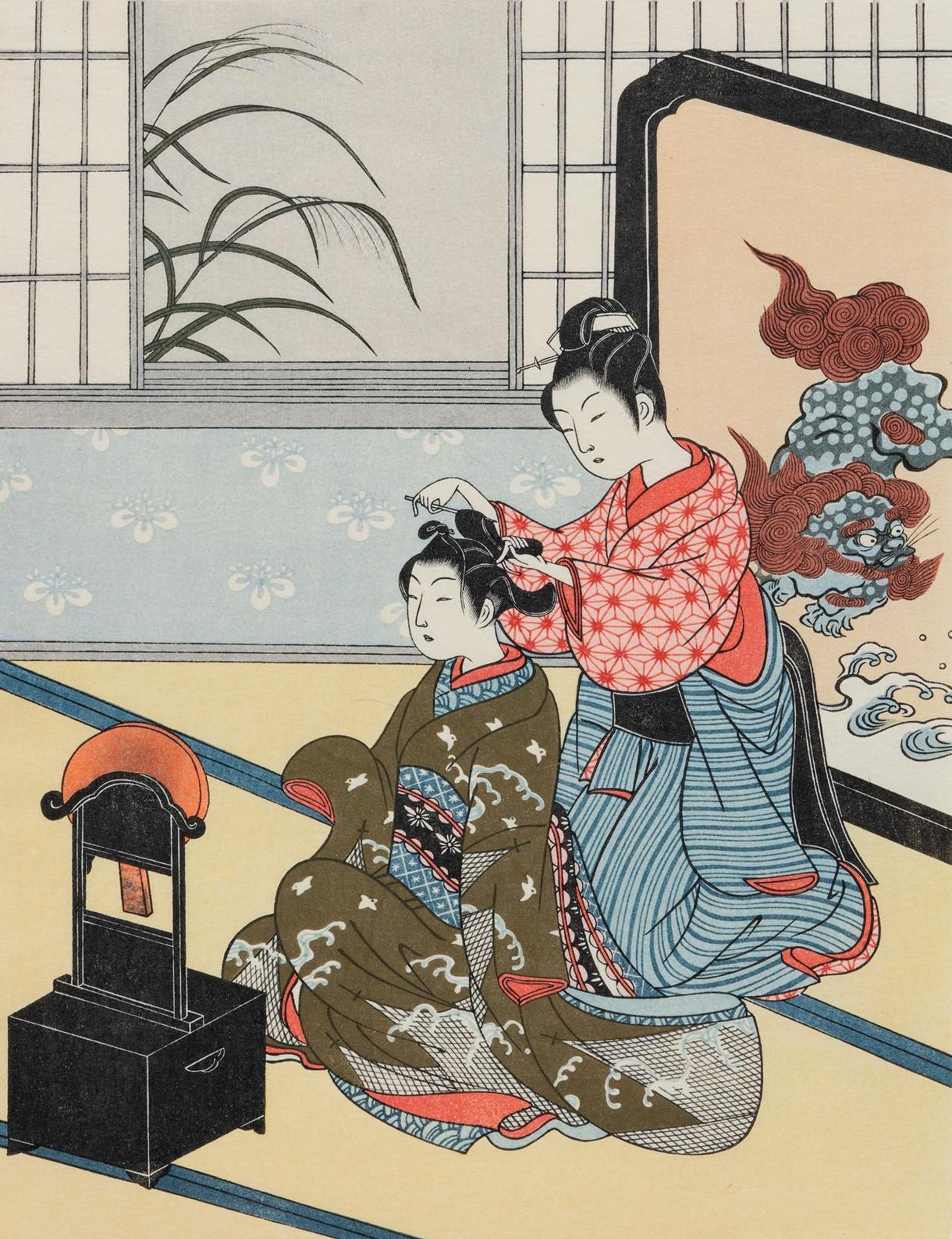 Suzuki Harunobuâ  (1724-1770) - Autumn Moon in the Mirror - Eight Indoor Views